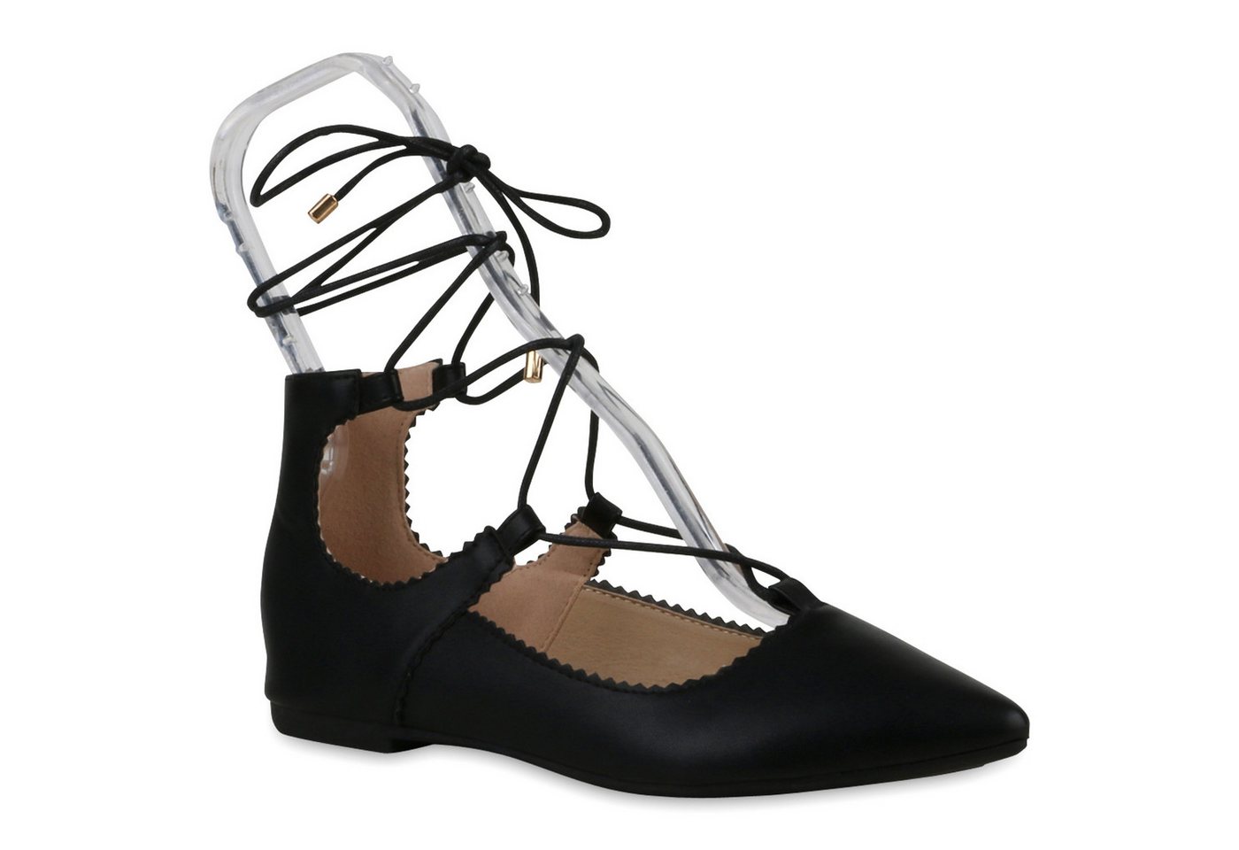 VAN HILL 811642 Ballerina Klassische Damen Ballerinas Geschnürte Flats Leder-Optik von VAN HILL