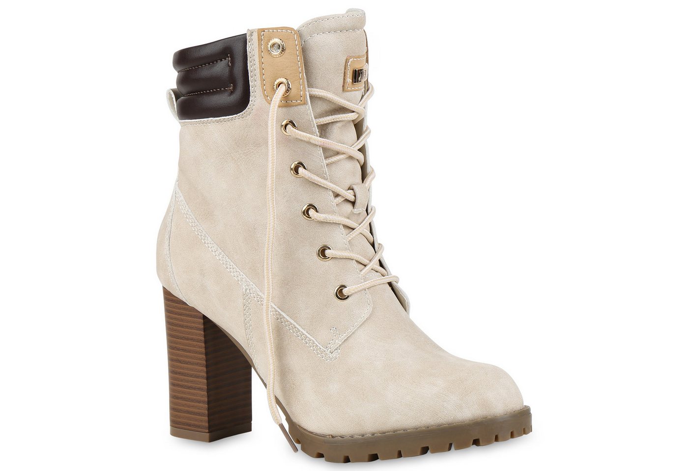 VAN HILL 812259 Schnürstiefelette Damen Schnürstiefeletten Worker Boots Stiefeletten Block Absatz von VAN HILL