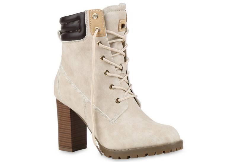 VAN HILL 812259 Schnürstiefelette Damen Schnürstiefeletten Worker Boots Stiefeletten Block Absatz von VAN HILL