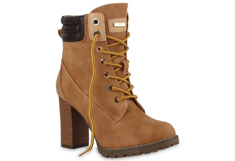 VAN HILL 812259 Schnürstiefelette Damen Schnürstiefeletten Worker Boots Stiefeletten Block Absatz von VAN HILL