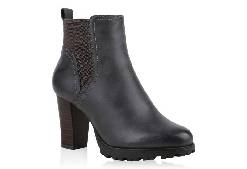 VAN HILL 812569 Chelseaboots Gefütterte Chelsea Boots Damen Block Absatz Stiefeletten von VAN HILL