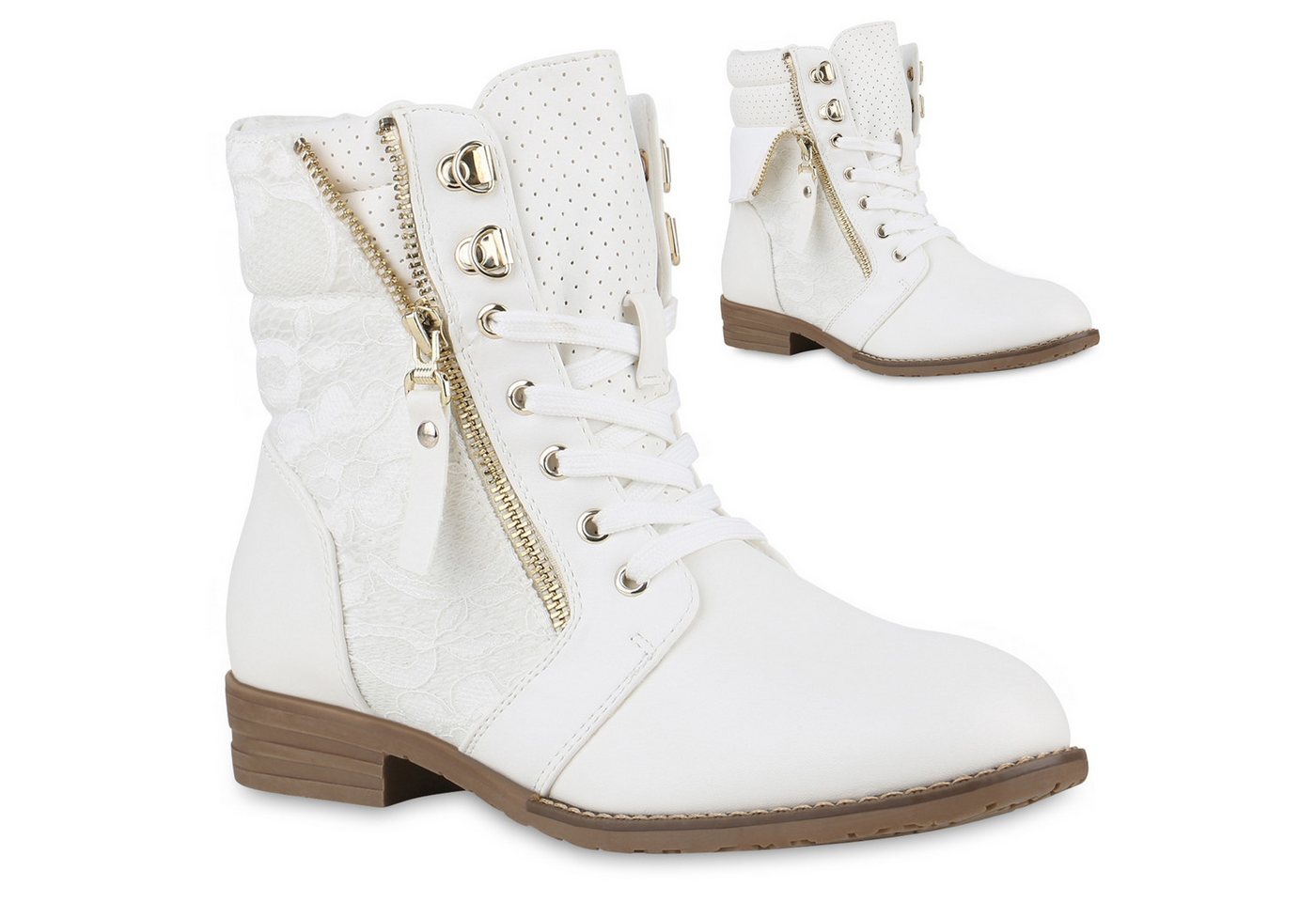 VAN HILL 815442 Schnürstiefelette Damen Schnürstiefeletten Spitze Stiefeletten Zipper Worker Boot von VAN HILL