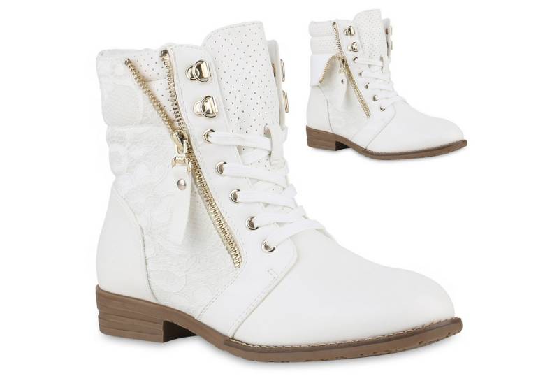 VAN HILL 815442 Schnürstiefelette Damen Schnürstiefeletten Spitze Stiefeletten Zipper Worker Boot von VAN HILL