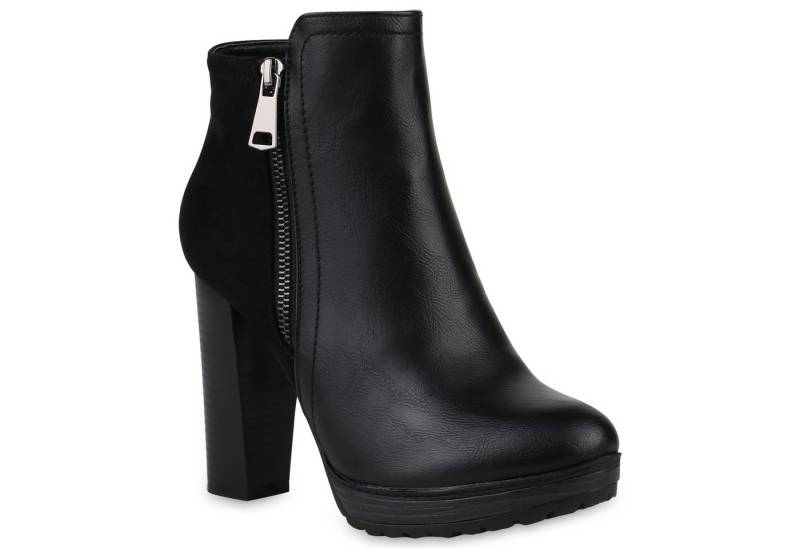 VAN HILL 818507 Plateaustiefelette Damen Stiefeletten Plateau-Boots Zipper Holzoptikabsatz von VAN HILL