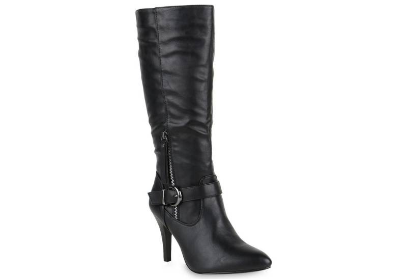VAN HILL 818980 Stiefel Klassische Stiefel Damen Boots Leder-Optik High Heels Schnallen von VAN HILL