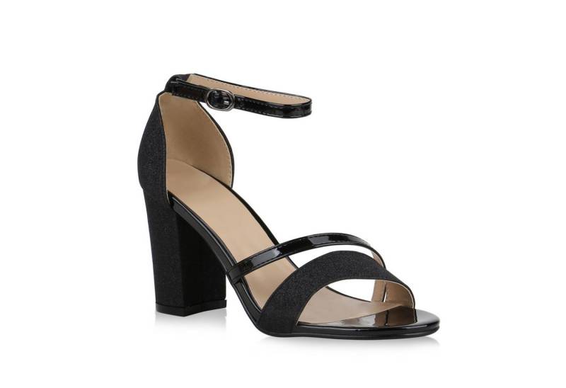 VAN HILL 820555 Riemchensandalette Damen Sandaletten Riemchensandaletten Glitzer Party High Heels von VAN HILL