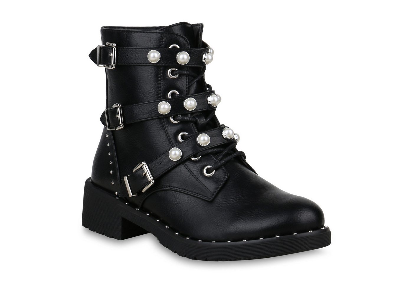 VAN HILL 824765 Schnürstiefelette Damen Stiefeletten Schnürstiefeletten Zierperlen Boots Nieten von VAN HILL