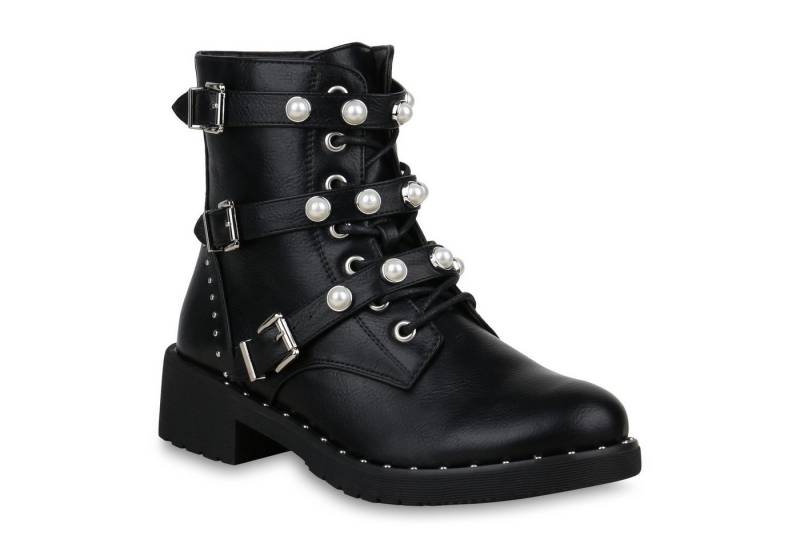 VAN HILL 824765 Schnürstiefelette Damen Stiefeletten Schnürstiefeletten Zierperlen Boots Nieten von VAN HILL
