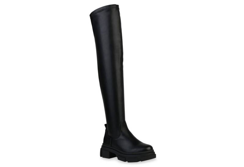 VAN HILL 835970 Overkneestiefel Damen Stiefel Leicht Gefütterte Overknees Profil-Sohle von VAN HILL