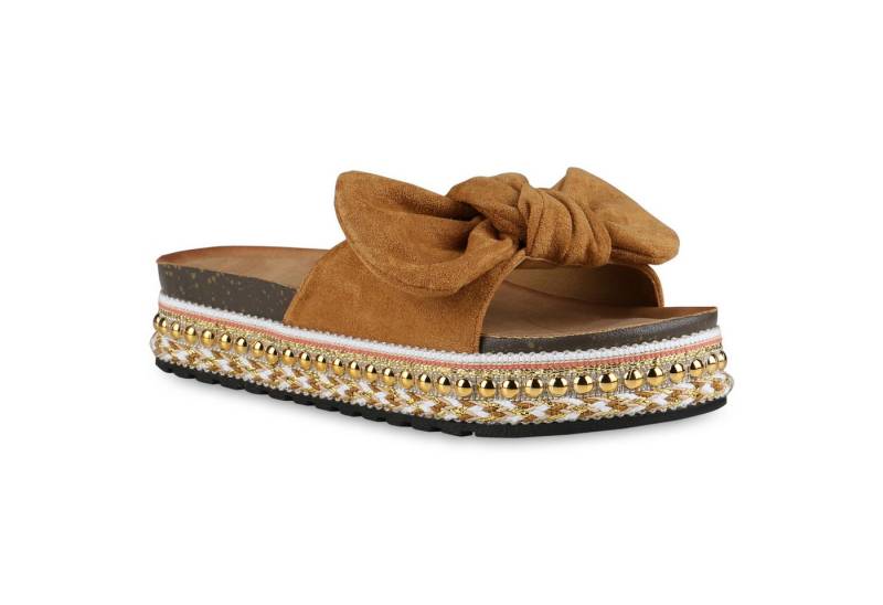 VAN HILL 837628 Sandalette Damen Sandaletten Pantoletten Schleifen Nieten Plateau von VAN HILL