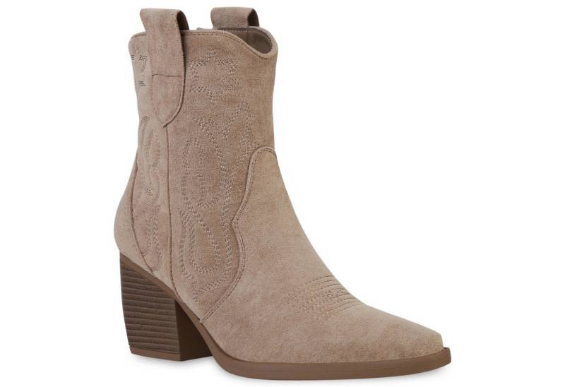 VAN HILL 837779 Cowboy Boots Damen Stiefeletten Cowboy Boots Trichterabsatz Stickereien von VAN HILL