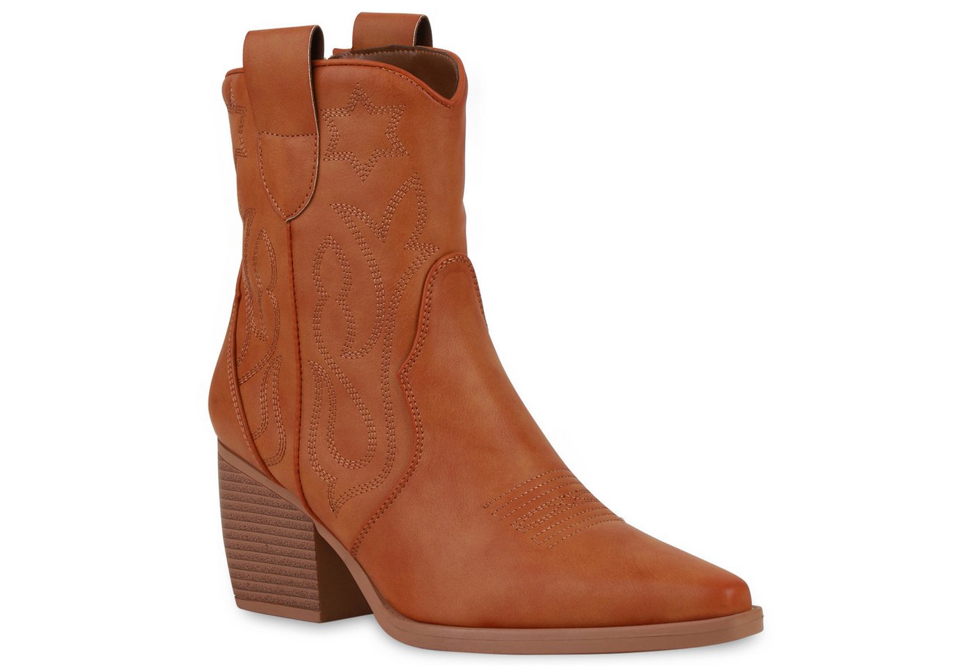 VAN HILL 837779 Cowboy Boots Damen Stiefeletten Cowboy Boots Trichterabsatz Stickereien von VAN HILL