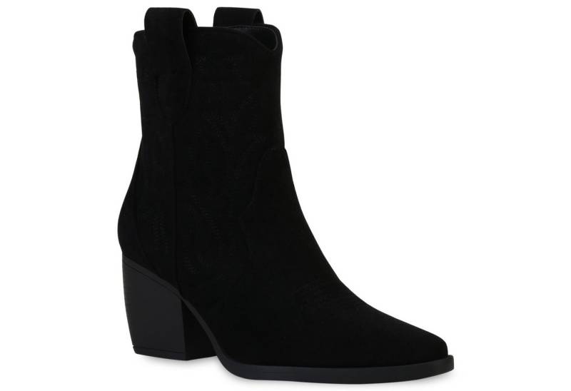 VAN HILL 837779 Cowboy Boots Damen Stiefeletten Cowboy Boots Trichterabsatz Stickereien von VAN HILL