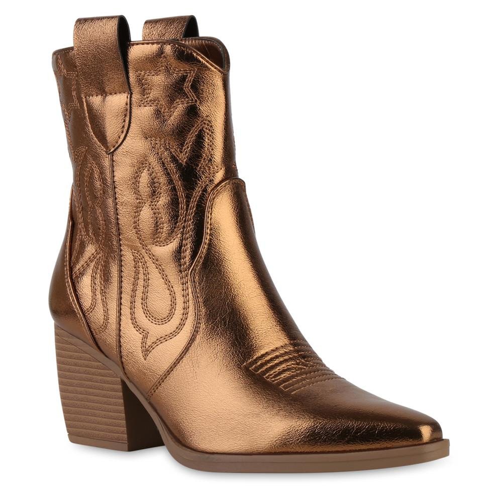 VAN HILL 837779 Cowboy Boots Damen Stiefeletten Cowboy Boots Trichterabsatz Stickereien von VAN HILL
