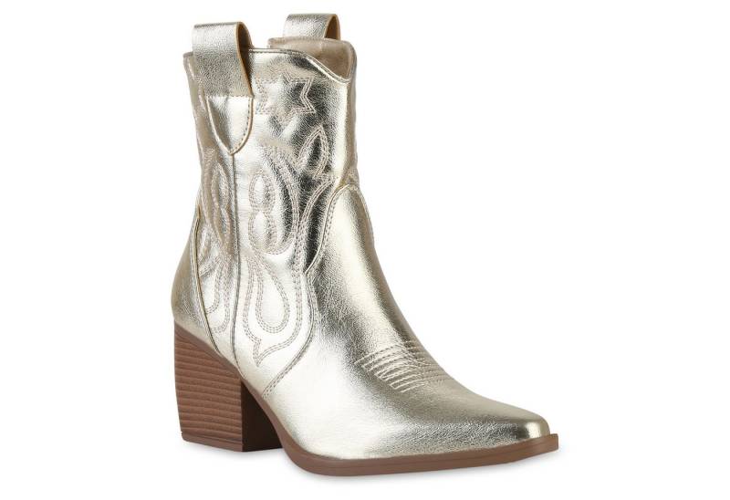 VAN HILL 837779 Cowboy Boots Damen Stiefeletten Cowboy Boots Trichterabsatz Stickereien von VAN HILL