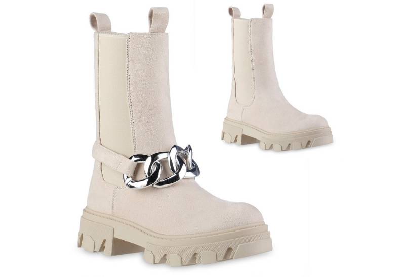 VAN HILL 837801 Plateaustiefel Damen Leicht Gefütterte Plateaustiefel Stiefel Ketten von VAN HILL