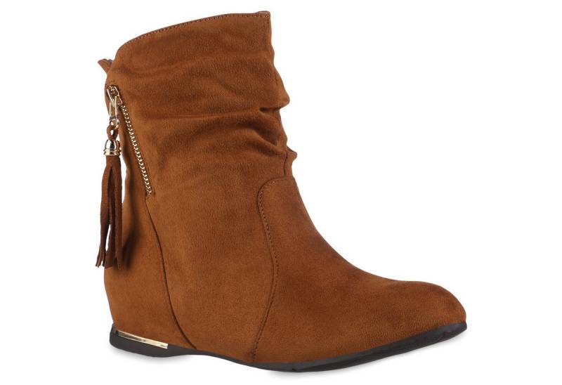 VAN HILL 837871 Schlupfboots Damen Schlupfstiefeletten Stiefeletten Keilabsatz Quasten von VAN HILL