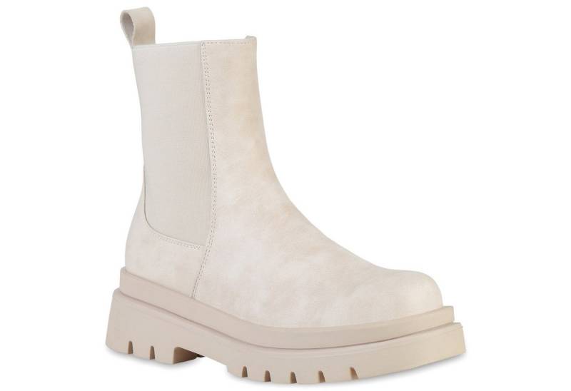 VAN HILL 837887 Plateaustiefelette Damen Plateau Boots Stiefeletten Stiefel Profil-Sohle von VAN HILL