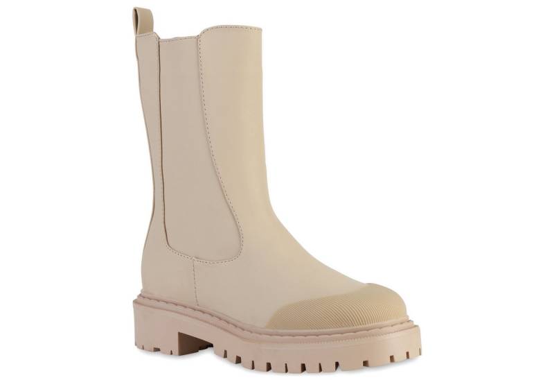 VAN HILL 837918 Plateaustiefel Damen Plateaustiefel Stiefel Blockabsatz Profil-Sohle von VAN HILL