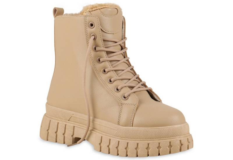 VAN HILL 837922 Plateaustiefelette Damen Warm Gefütterte Plateau Boots Profil-Sohle von VAN HILL