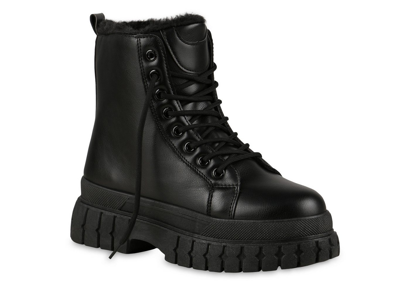 VAN HILL 837922 Plateaustiefelette Damen Warm Gefütterte Plateau Boots Profil-Sohle von VAN HILL