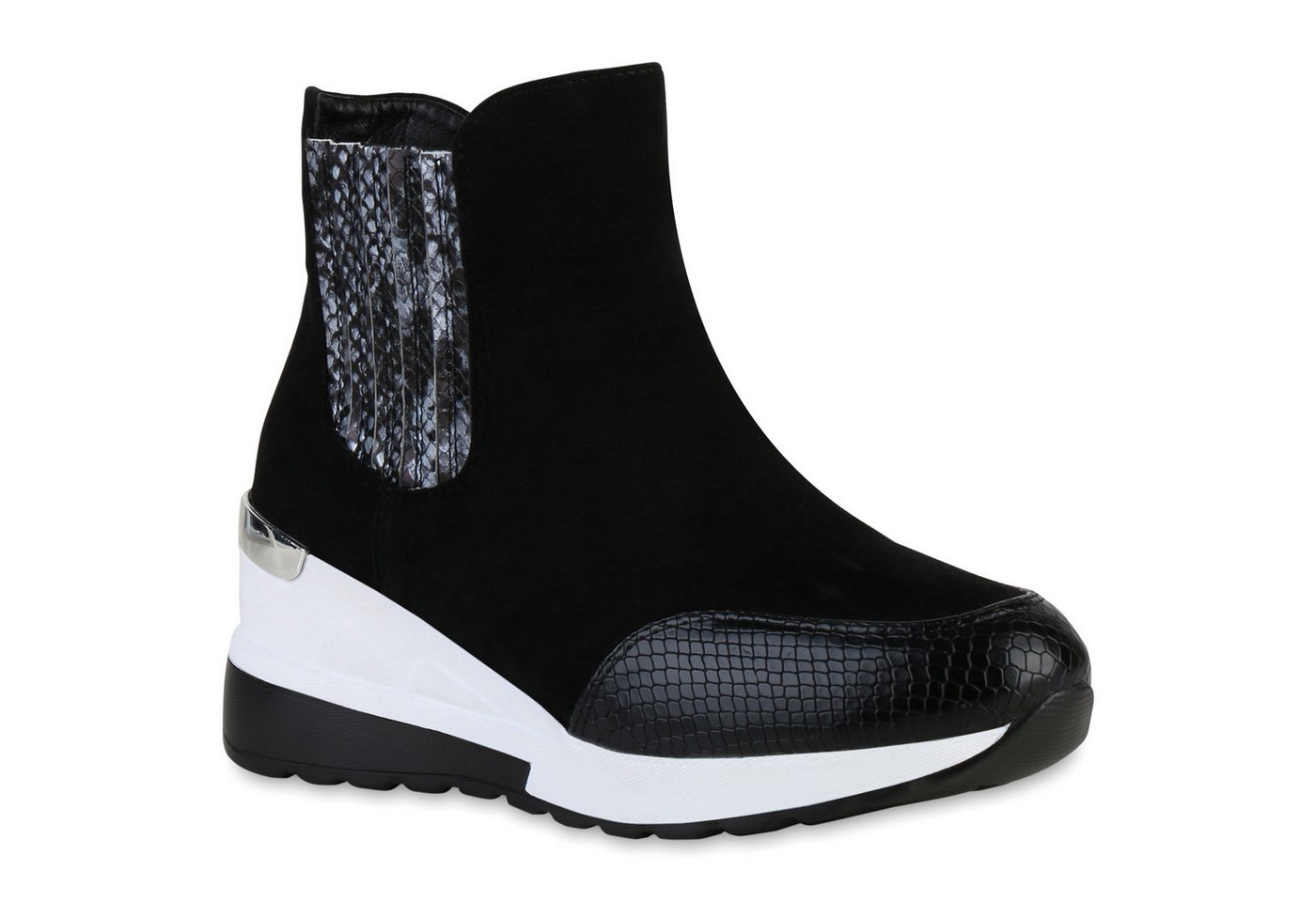 VAN HILL 837926 Wedgesneaker Damen Sneaker Wedges Prints Plateau Vorne Profil-Sohle von VAN HILL