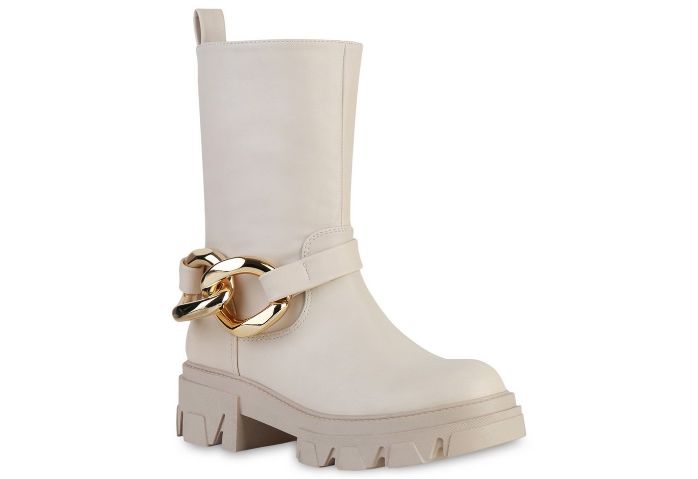 VAN HILL 837957 Plateaustiefelette Damen Plateau Boots Stiefeletten Ketten Stiefel Profil-Sohle von VAN HILL