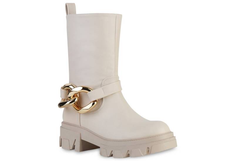 VAN HILL 837957 Plateaustiefelette Damen Plateau Boots Stiefeletten Ketten Stiefel Profil-Sohle von VAN HILL