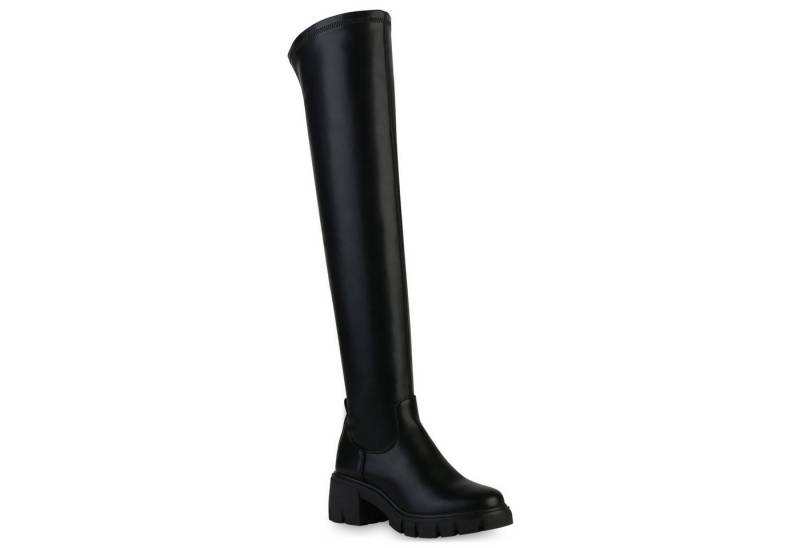 VAN HILL 838109 Overkneestiefel Damen Leicht Gefütterte Overknees Stiefel Profil-Sohle von VAN HILL