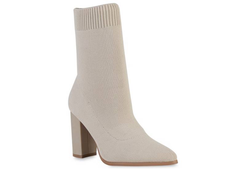 VAN HILL 838159 Schlupfboots Damen Schlupfstiefeletten Stiefeletten Stiefel Blockabsatz Strick von VAN HILL