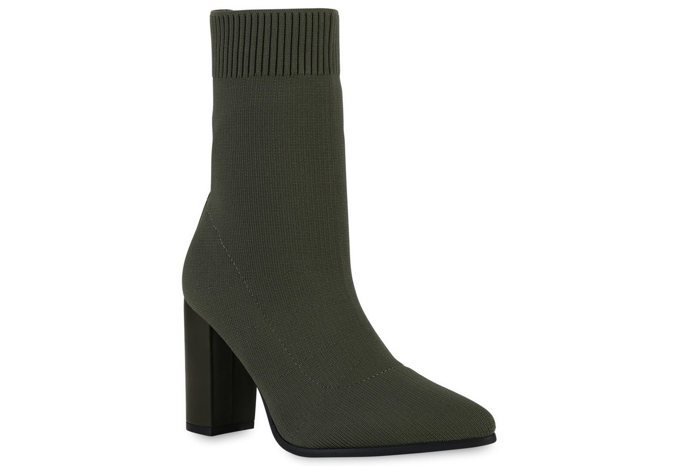VAN HILL 838159 Schlupfboots Damen Schlupfstiefeletten Stiefeletten Stiefel Blockabsatz Strick von VAN HILL