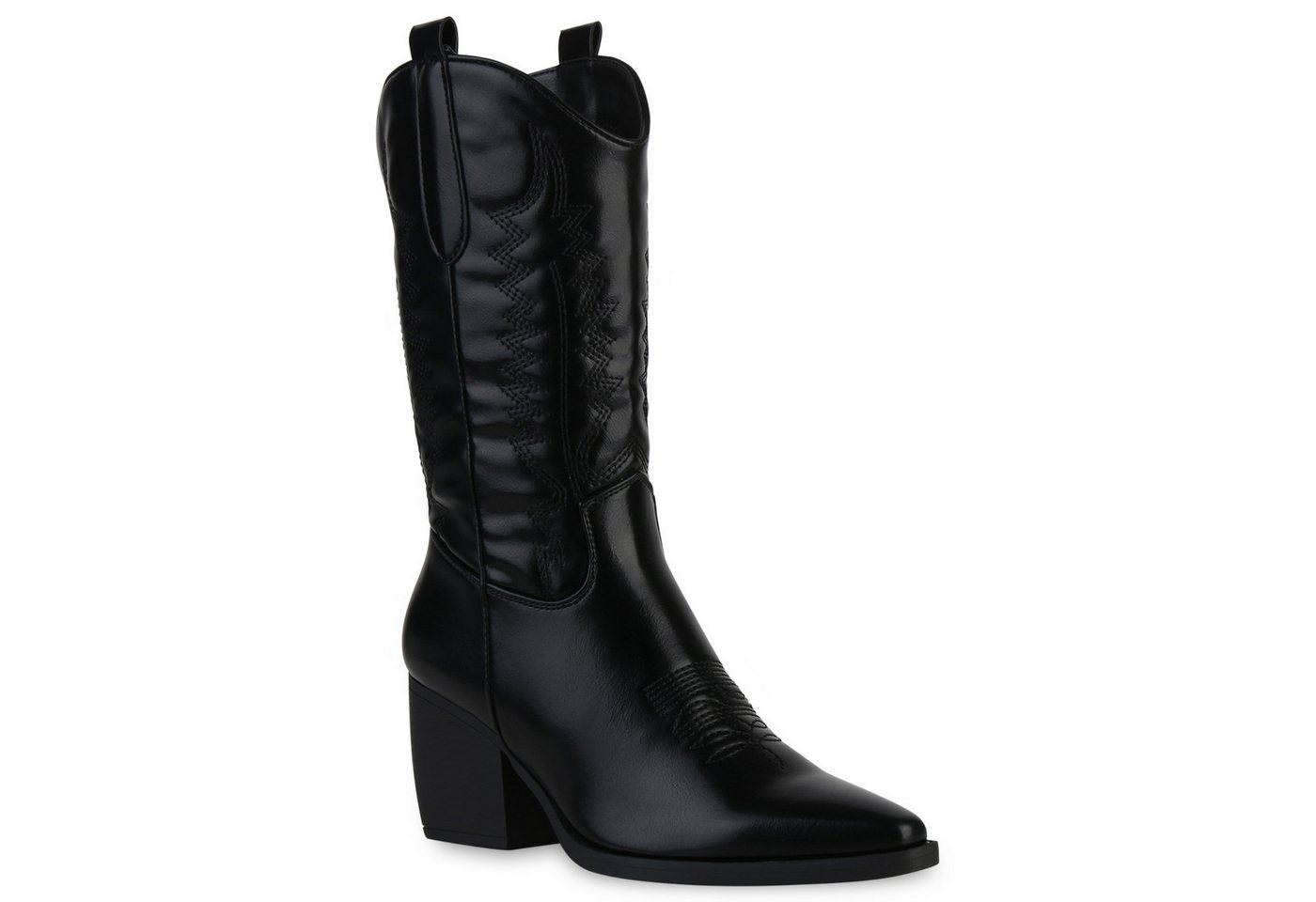 VAN HILL 838384 Cowboystiefel Damen Stiefel Cowboystiefel Holzoptikabsatz Stickereien von VAN HILL