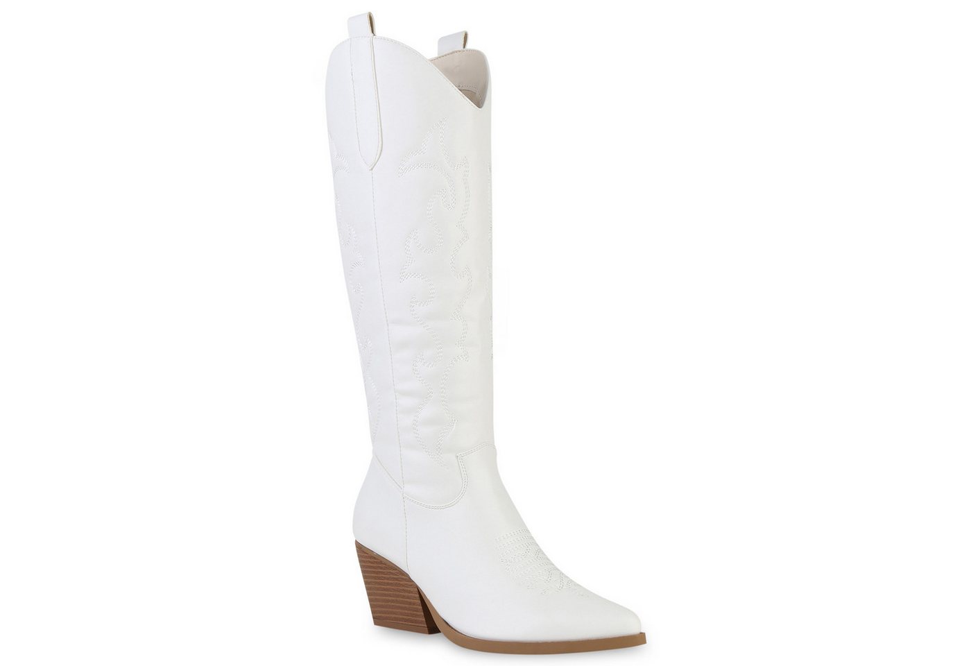 VAN HILL 838830 Cowboystiefel Damen Stiefel Cowboystiefel Stickereien Holzoptikabsatz von VAN HILL