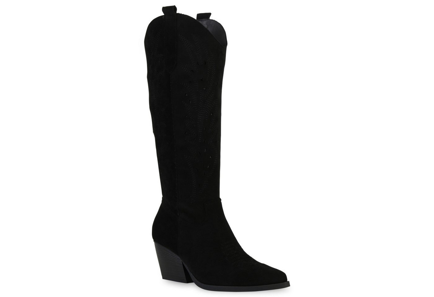 VAN HILL 839123 Cowboystiefel Damen Stiefel Cowboystiefel Stickereien Holzoptikabsatz von VAN HILL