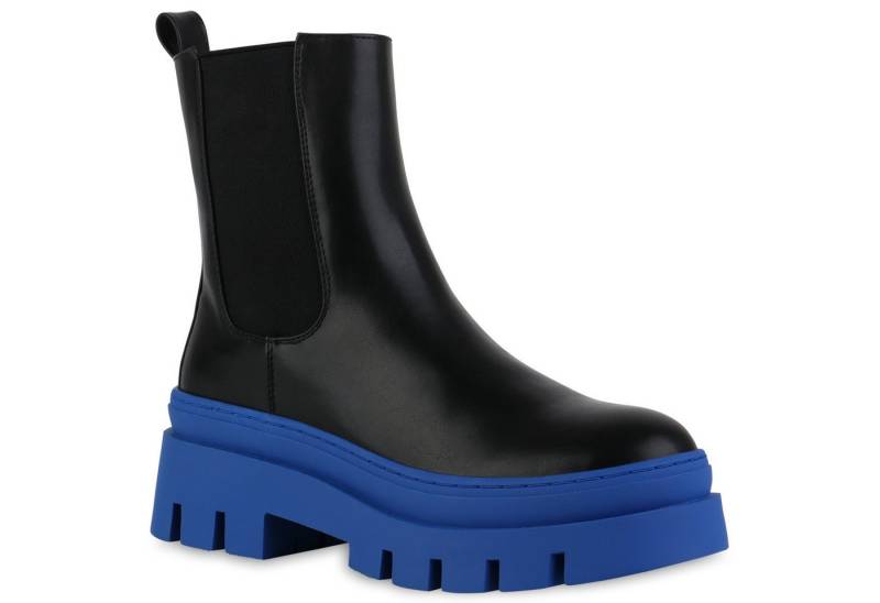 VAN HILL 839451 Plateaustiefelette Damen Plateau Boots Stiefeletten Blockabsatz Stiefel Profil-Sohle von VAN HILL