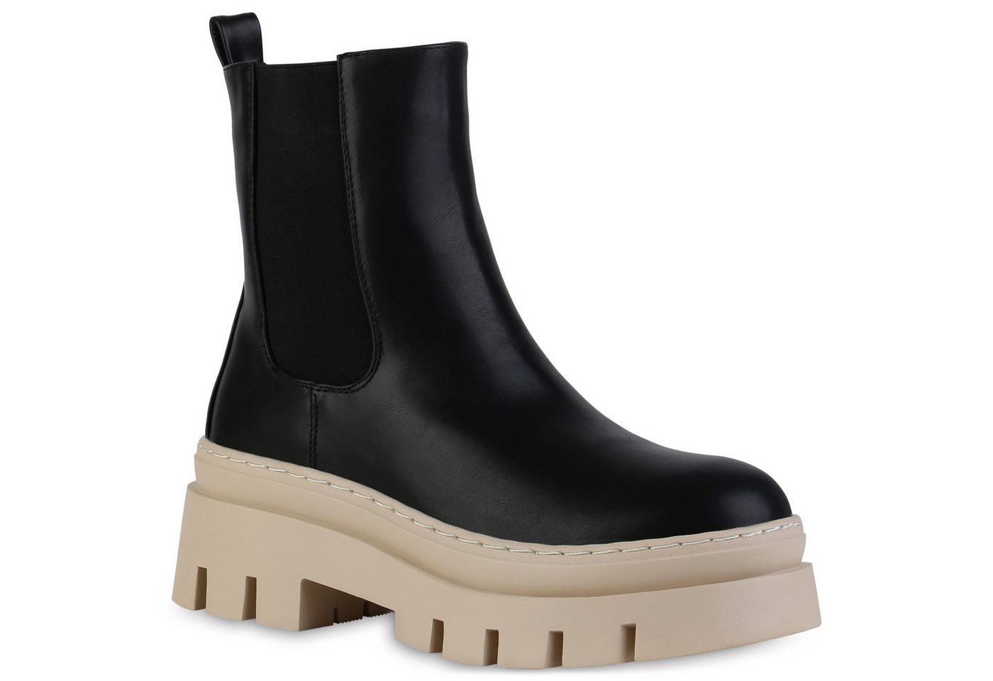VAN HILL 839451 Plateaustiefelette Damen Plateau Boots Stiefeletten Blockabsatz Stiefel Profil-Sohle von VAN HILL