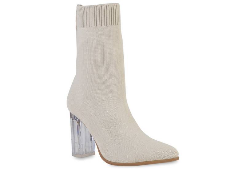 VAN HILL 839470 Schlupfboots Damen Schlupfstiefeletten Stiefeletten Stiefel Strick Stoff- von VAN HILL