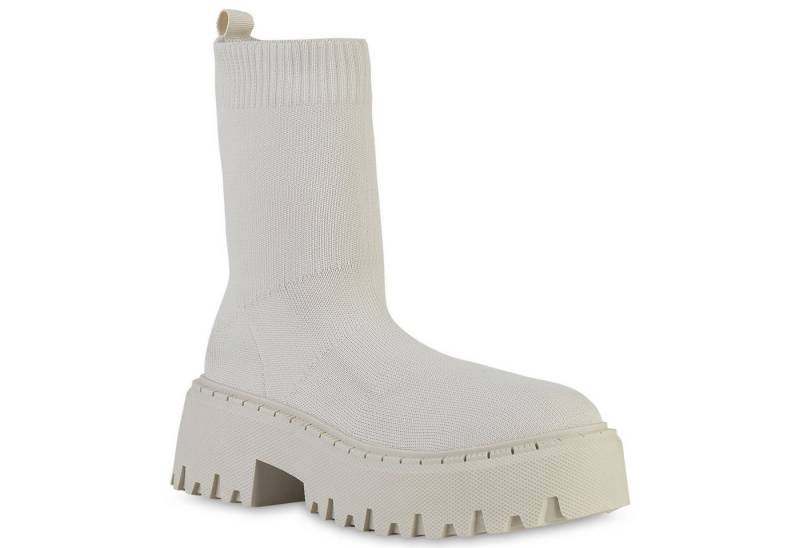 VAN HILL 839539 Plateaustiefelette Damen Stiefeletten Plateau Boots Blockabsatz Stiefel Strick von VAN HILL