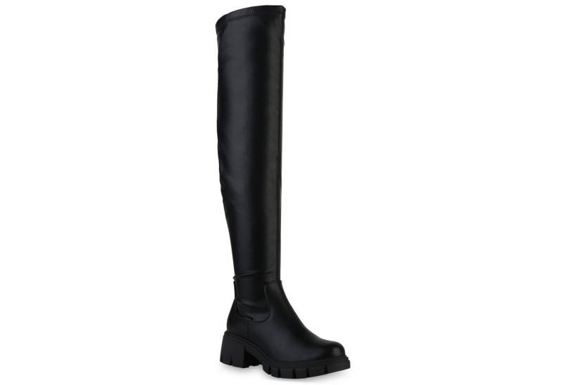 VAN HILL 839558 Overkneestiefel Damen Leicht Gefütterte Overknees Stiefel Profil-Sohle von VAN HILL