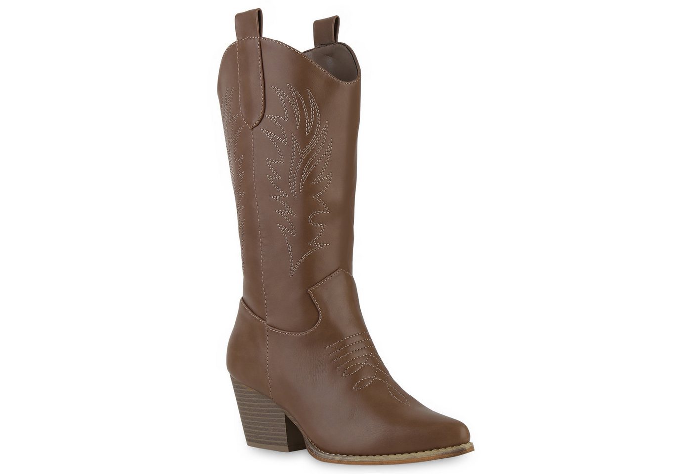 VAN HILL 839874 Cowboystiefel Damen Stiefel Cowboystiefel Stickereien Holzoptikabsatz von VAN HILL