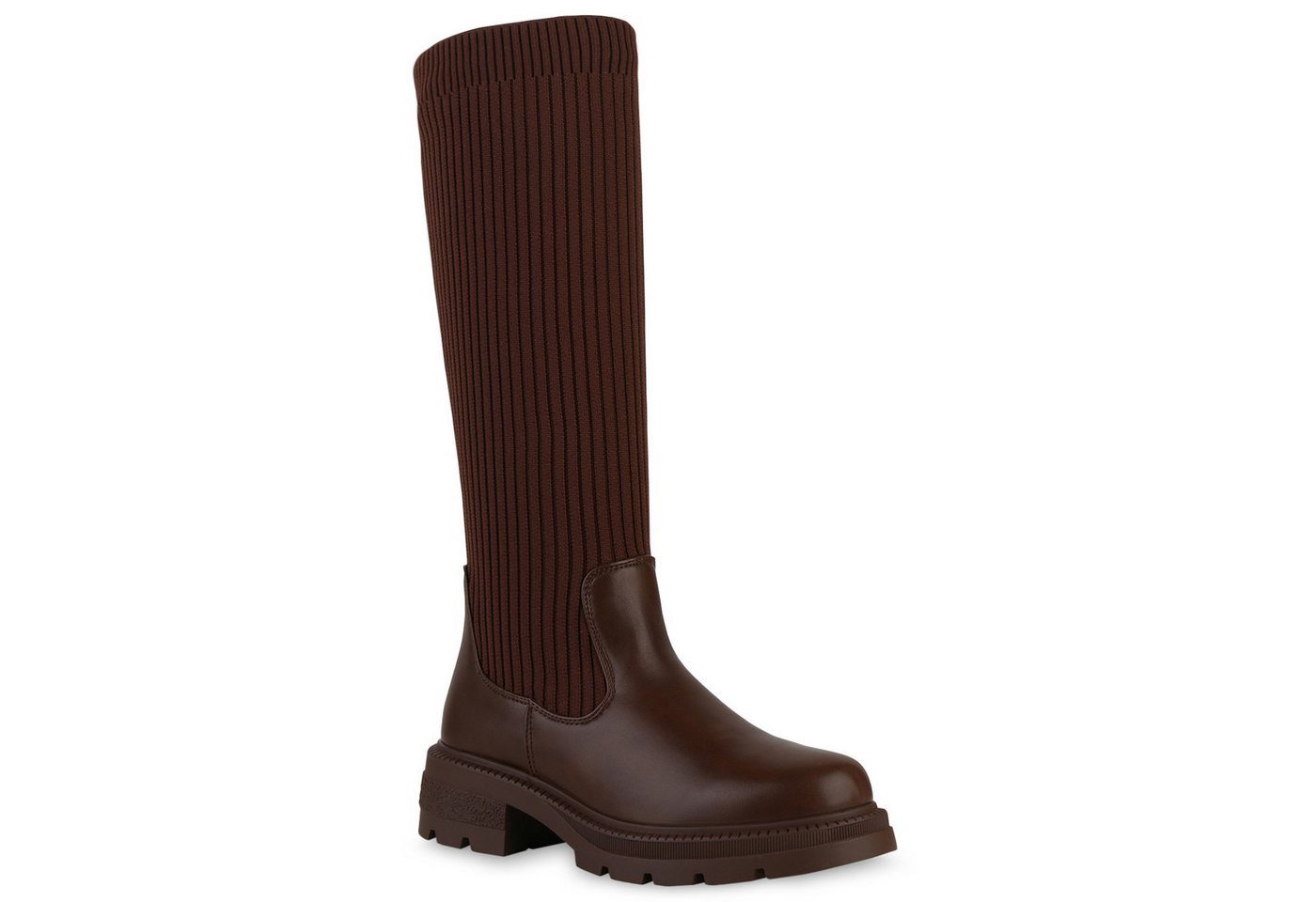 VAN HILL 839886 Schlupfstiefel Damen Schlupfstiefel Stiefel Bequeme Strick Profil-Sohle von VAN HILL