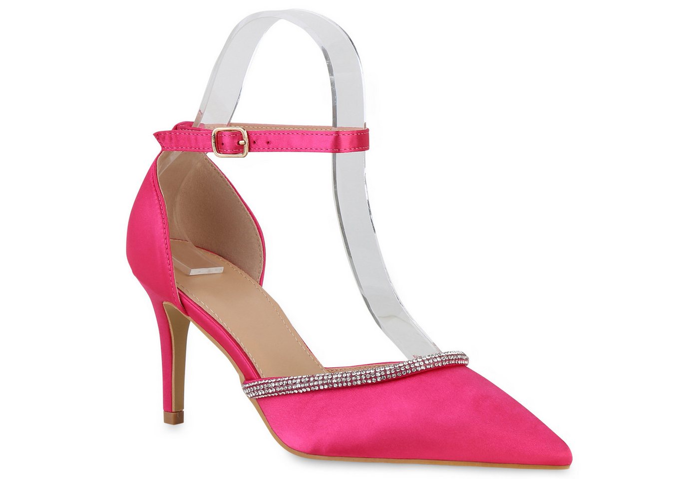 VAN HILL 839895 Pumps Damen Spitze Pumps Stiletto Party Strass Satin-Optik von VAN HILL