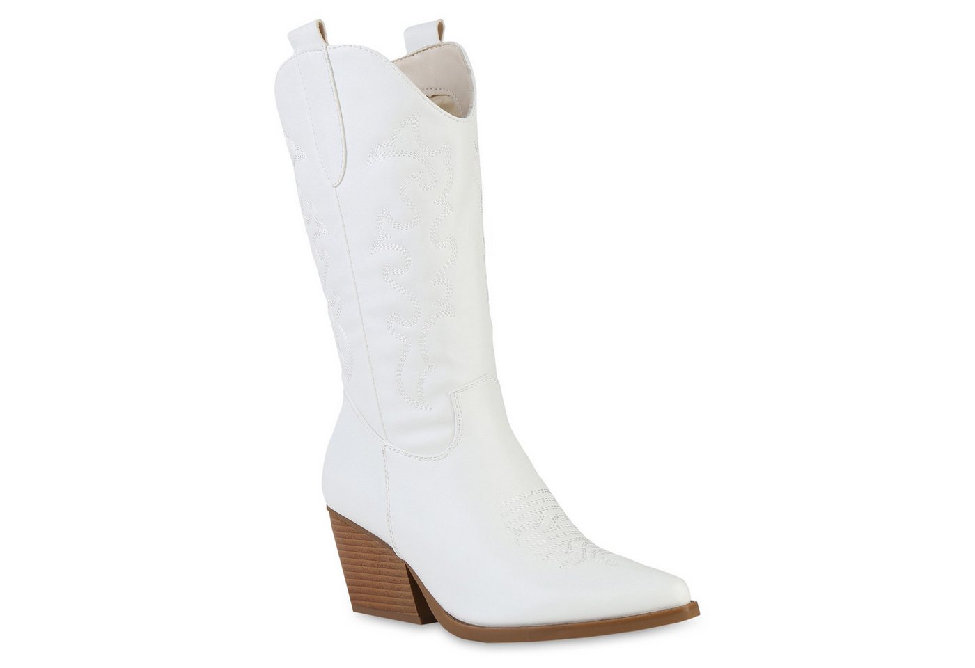 VAN HILL 839969 Cowboystiefel Damen Stiefel Cowboystiefel Stickereien Holzoptikabsatz von VAN HILL