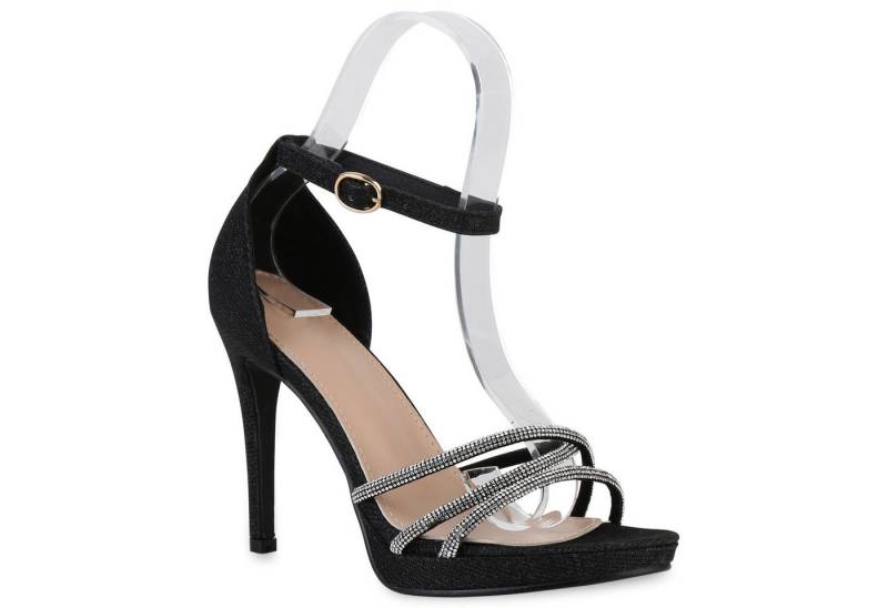 VAN HILL 840029 Riemchensandalette Damen Riemchensandaletten Sandaletten Party Strass Glitzer von VAN HILL