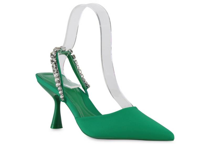 VAN HILL 840039 Slingpumps Damen Pumps Slingpumps Stiletto Party Strass Satin-Optik von VAN HILL