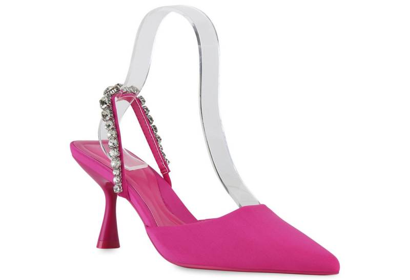 VAN HILL 840039 Slingpumps Damen Pumps Slingpumps Stiletto Party Strass Satin-Optik von VAN HILL