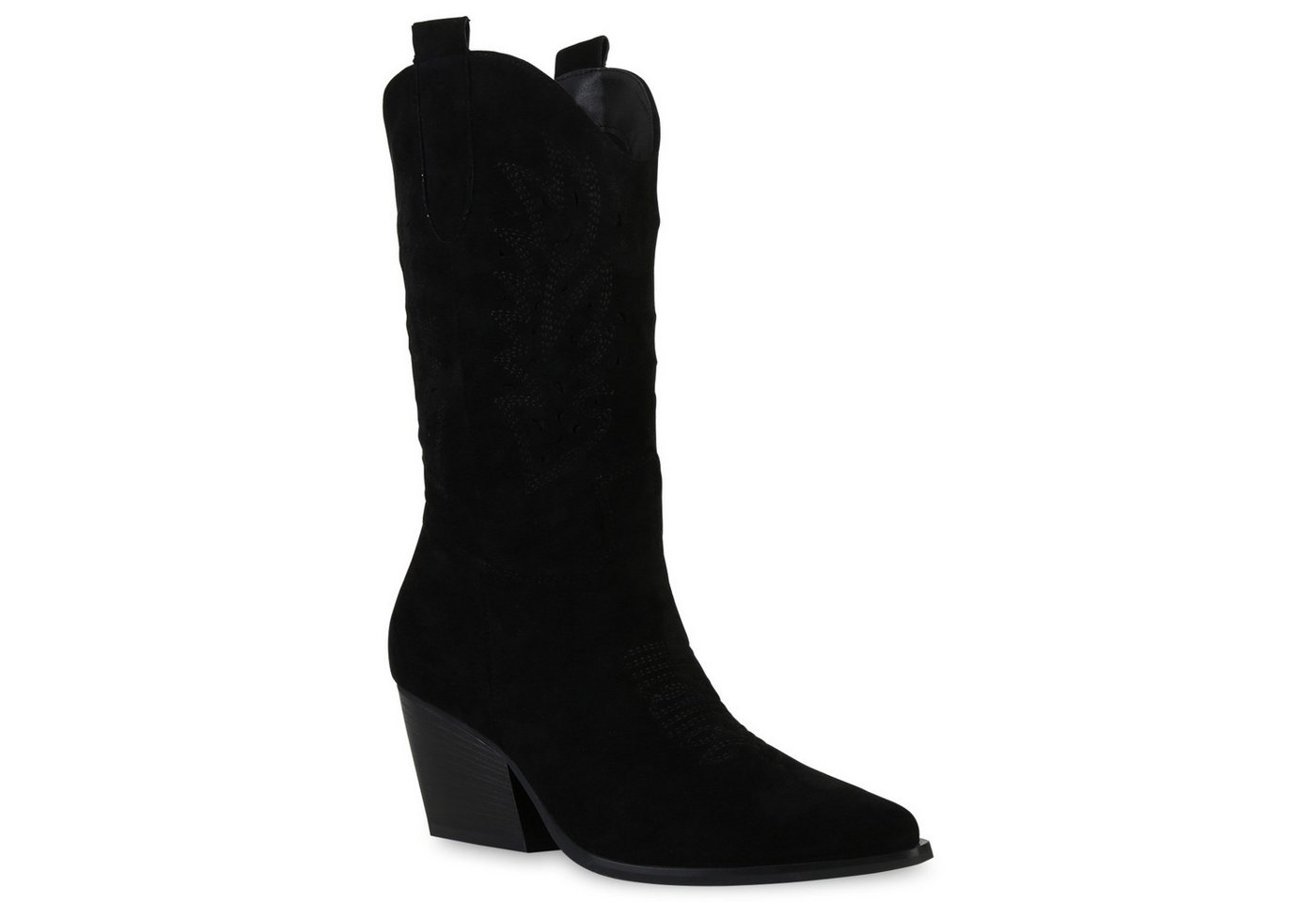 VAN HILL 840054 Cowboystiefel Damen Cowboystiefel Stiefel Stickereien Holzoptikabsatz von VAN HILL