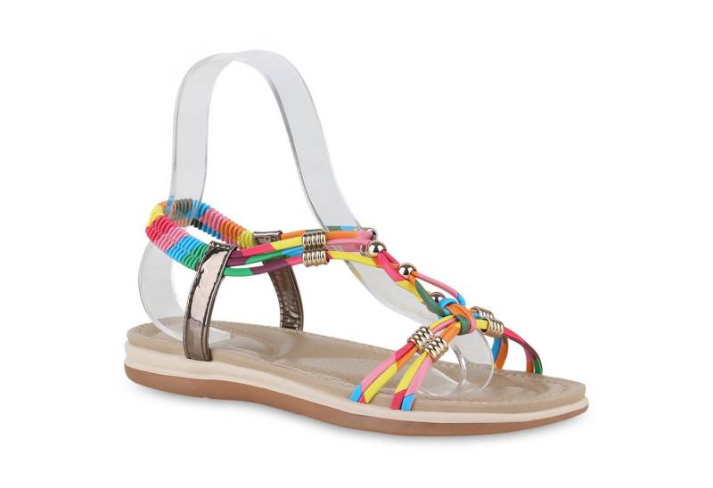 VAN HILL 840106 Riemchensandale Damen Riemchensandalen Sandalen Leder-Optik Zierperlen von VAN HILL