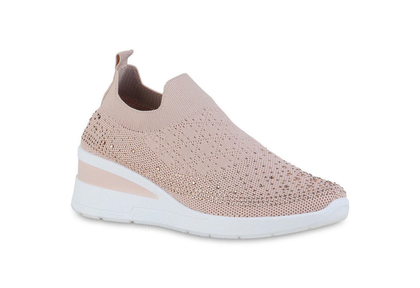 VAN HILL 840163 Wedgesneaker Damen Sneaker Wedges Keilabsatz Strass Strick Profil-Sohle von VAN HILL