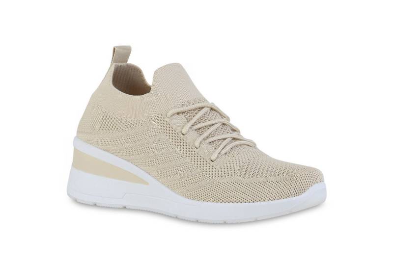 VAN HILL 840166 Wedgesneaker Damen Sneaker Wedges Schnürer Strick Profil-Sohle von VAN HILL